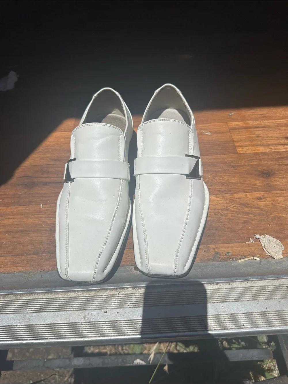 Men's White Slip-On Dress Loafers with Metal Accent